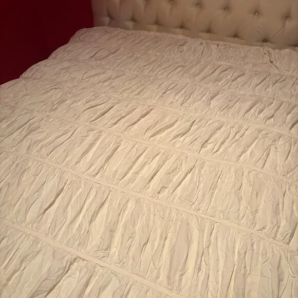 Anthropologie Cirrus Duvet Cover Cream Cotton Ruffle Y2K Queen Comforter 1 Sham - Picture 2 of 10